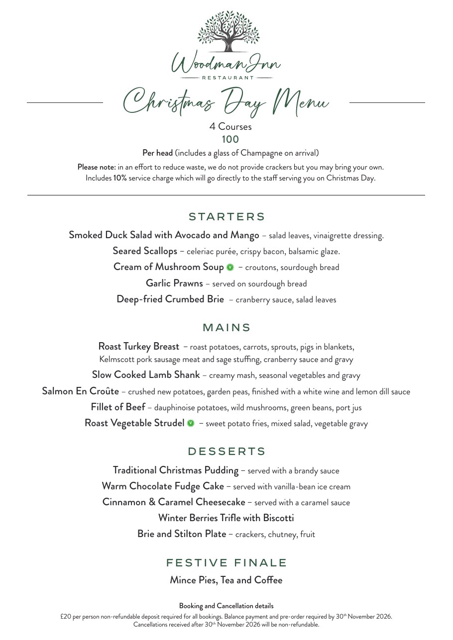 Cover of The Woodman Inn Christmas Day menu